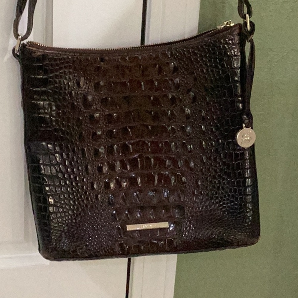 Brahmin Dark Brown Crocodile-Embossed Crossbody Bag
